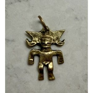 Vintage‎ Brass Pre-Columbian South American Fertility God Amulet Pendant 2"